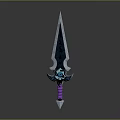 Fantasy Sword With Blue Glowing Runes Purple Hilt And Decorative Guard