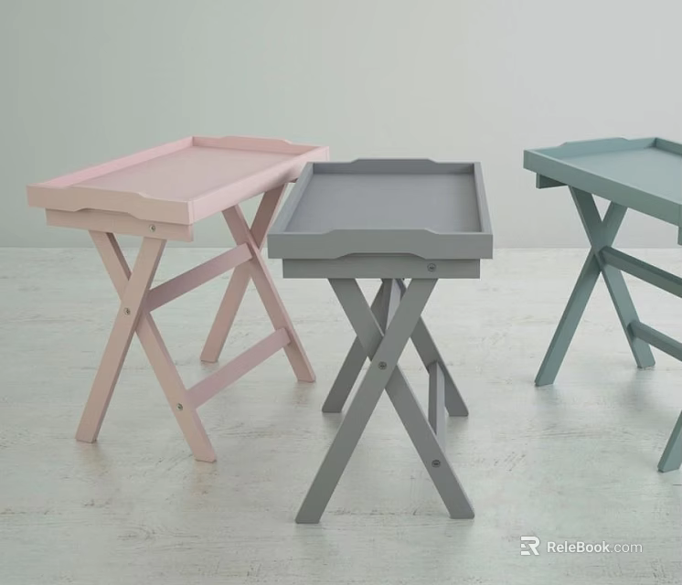 Modern Minimalist Side Tables With Foldable Legs And Tray Top In Pastel Colors 3d model 