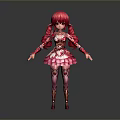 Woman With Red Twin Tails In Pink And White Decorative Dress With Floral Patterns