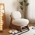 Cozy Beige Single-seater Sofa With Plush Upholstery Wooden Legs Green Plant Floor Lamp And Curtains