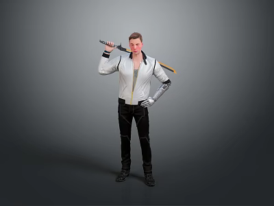 Stylish White Jacket Black Pants With Utility Knife And Bat For Daily Use 3d model