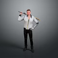Stylish White Jacket Black Pants With Utility Knife And Bat For Daily Use