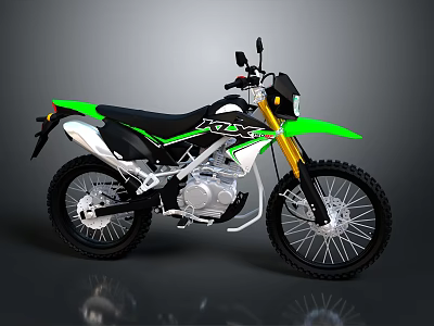 Green Black Off Road Motorcycle With Sporty Design Yellow Fork And Alloy Wheels Tires 3d model