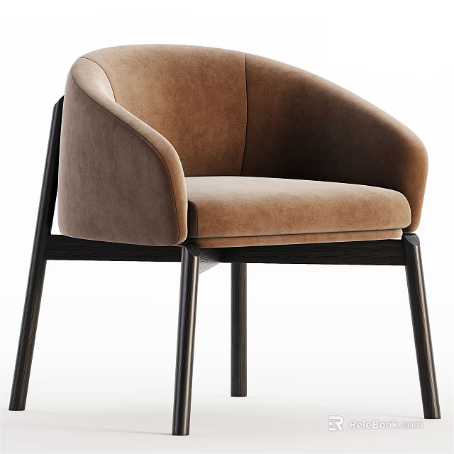 Modern Brown Velvet Accent Chair with Black Wooden Legs and Curved Armrests for Comfort 3d model 