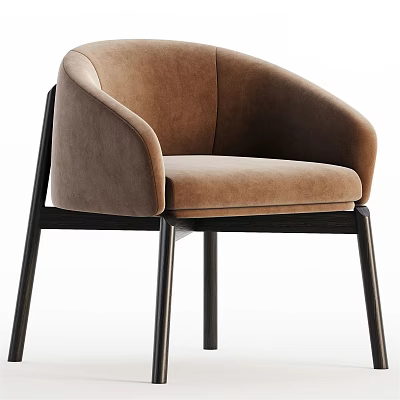 Modern Brown Velvet Accent Chair with Black Wooden Legs and Curved Armrests for Comfort 3d model
