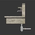 Old Stained Stone Kitchen Sink With Double Faucets For Food Preparation