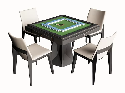 Square Mahjong Entertainment Table with Four Chairs and Green Playing Surface 3d model