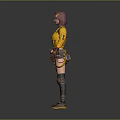 3D Adventurous Character With Purple Hair Yellow Jacket Knee Pads And Utility Belt