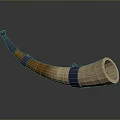 Handcrafted Curved Wooden Horn With Blue Bands For Daily Living Use