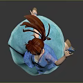 Graceful Red Haired Game Movie Character Dancing In Blue Dress And Jacket On Gray Background