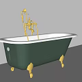 Vintage Green Bathtub With Brass Faucet And Ornate Brass Feet Design