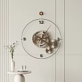Modern Circular Metallic Gear Clock Design On White Wall With Decorative Vase And Table 3d model