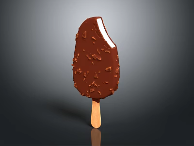 Artistic Chocolate Ice Cream Bar Sculpture Carving With Crumbled Toppings And Wooden Stick 3d model