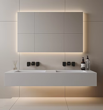 Modern sink hidden faucet mirror integrated basin 3d model