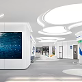 Modern Bank Interior Open Space With Large Screen Blue Ocean White Design Self Service Devices