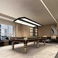 Modern Billiard Room Interior With Billiard Table Sofa Large Windows And Lighting 3d model