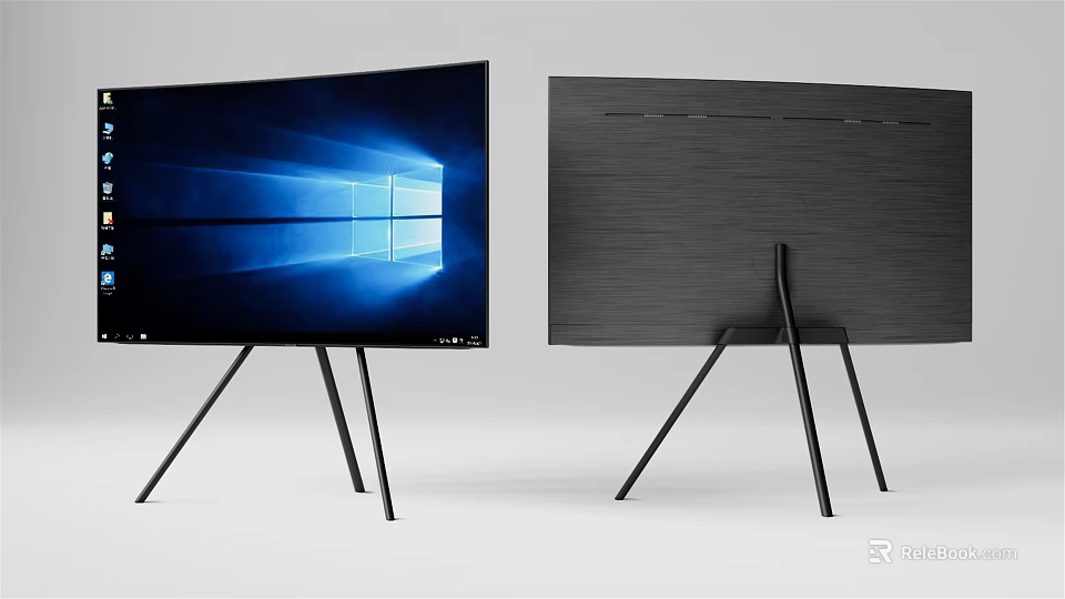Modern TVs Featuring Blue Screen Display And Black Brushed Back With Tripod Stand 3d model