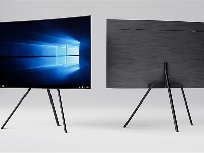 Modern TVs Featuring Blue Screen Display And Black Brushed Back With Tripod Stand 3d model