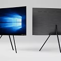 Modern TVs Featuring Blue Screen Display And Black Brushed Back With Tripod Stand 3d model