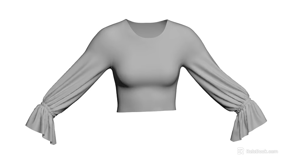 Fashionable Long Sleeved Crop Top With Ruffled Cuffs And Slim Fit Style 3d model 