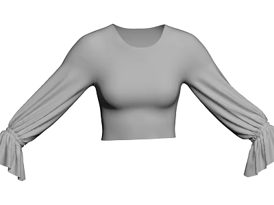 Fashionable Long Sleeved Crop Top With Ruffled Cuffs And Slim Fit Style 3d model