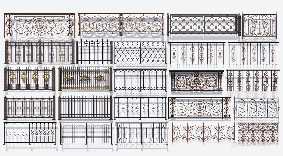 Various Decorative Metal Fence Designs Showcasing Intricate Patterns And Styles 3d model 