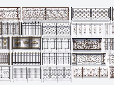Various Decorative Metal Fence Designs Showcasing Intricate Patterns And Styles 3d model