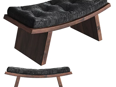 Modern Wooden Stool With Black Upholstered Cushion And Angled Solid Wood Legs 3d model