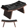 Modern Wooden Stool With Black Upholstered Cushion And Angled Solid Wood Legs