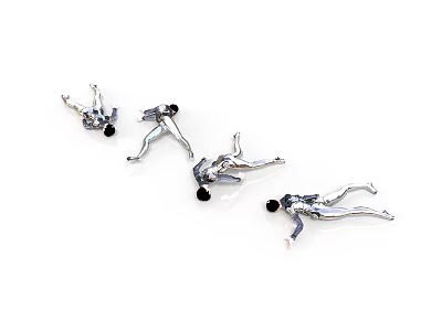 Silver Humanoid Figures With Black Heads In Various Poses On White Background 3d model