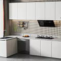 Modern Kitchen Interior With White Cabinets Countertop Appliances And Tile Backsplash 3d model