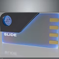 Slide Themed Card Design With Blue Circular Logo And Gold Strips 3d model