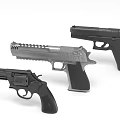 Three Different Types of Handguns with Black and Silver Pistol Firearm Designs