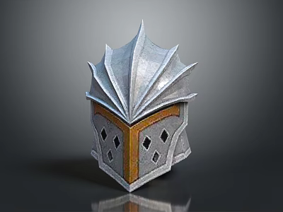 Cartoon Style Spiked Silver Armor Helmet With Orange Decorative Lines And Diamond Holes 3d model