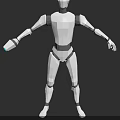 White Humanoid Robot With Blue Eyes And Outstretched Limbs Against Black Background