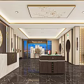 Luxury Lobby Interior With Reception Desk Marble Floor Decorative Walls And Ceiling Patterns 3d model
