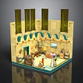 Classical Decorative Lounge Interior With Yellow Walls Green Drapes Blue Accents Sofa And Tiled Floor