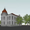 Classical European Architecture Exterior With Gray Stone Walls Red Roof Decorative Gables And Trees