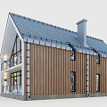 Modern Detached Villa With Wooden Siding Large Glass Windows Balcony And Gabled Roof