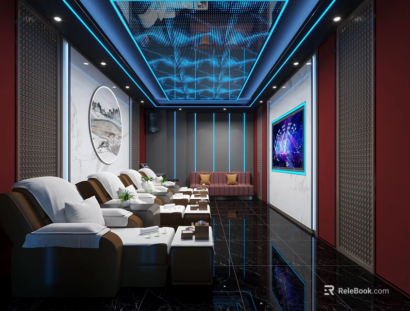 Modern KTV Interior Design With Comfortable Sofa LED Screen And Ambient Lighting 3d model