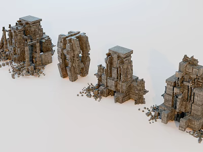 Ancient Stone Ruin Structures With Detailed Carvings And Debris 3d model