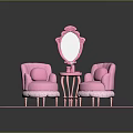 Cute Pink Furniture Set With Armchairs Mirror Side Table And Soft Rug