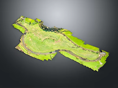 Golf Course Layout With Green Fairways Winding Paths And Clubhouse Buildings 3d model