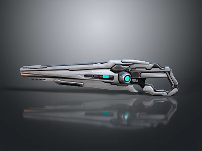Futuristic Sci Fi Weapon With Silver Metallic Body Blue Glowing Core And Streamlined Design 3d model