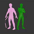 Golden Men Statues Standing Holding Sticks on Black Reflective Surface