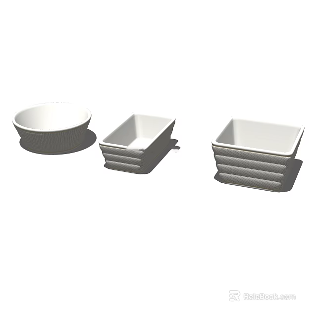 White Ceramic Dinnerware Set with Round and Square Stackable Bowls for Modern Kitchen Table 3d model