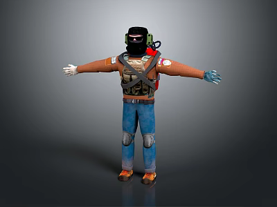 Brave Tactical Character With Helmet Vest Gloves Fighting Fierce Monster Creature In Battle 3d model