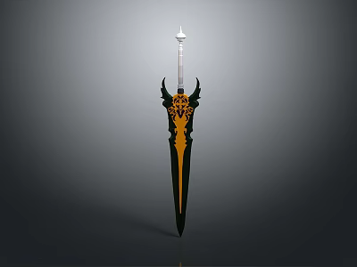 Decorative Black And Gold Sword With Horn Shaped Hilt And Slender Blade 3d model