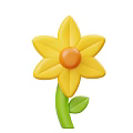 Vibrant Yellow Flower Plant with Bright Orange Center and Green Stem Leaves