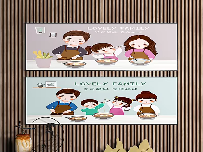 Lovely Family Illustration Showing Members Cooking And Dining Together 3d model